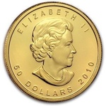 Canadian gold maple leaf coin front
