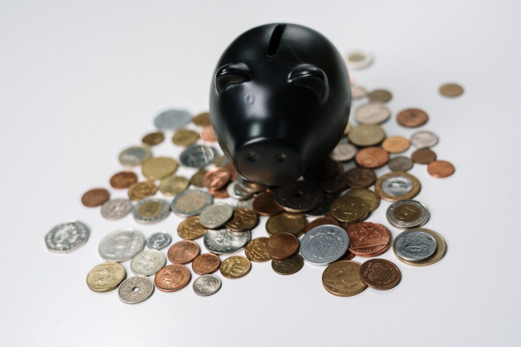 Piggy bank with coins