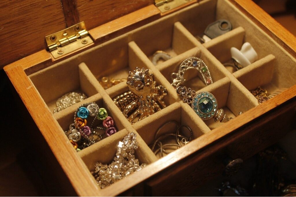 Jewelry box with gold jewelry